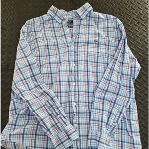 Vineyard Vines Mens XL Slim Fit Whale Shirt Blue Plaid Long Sleeve Button Up